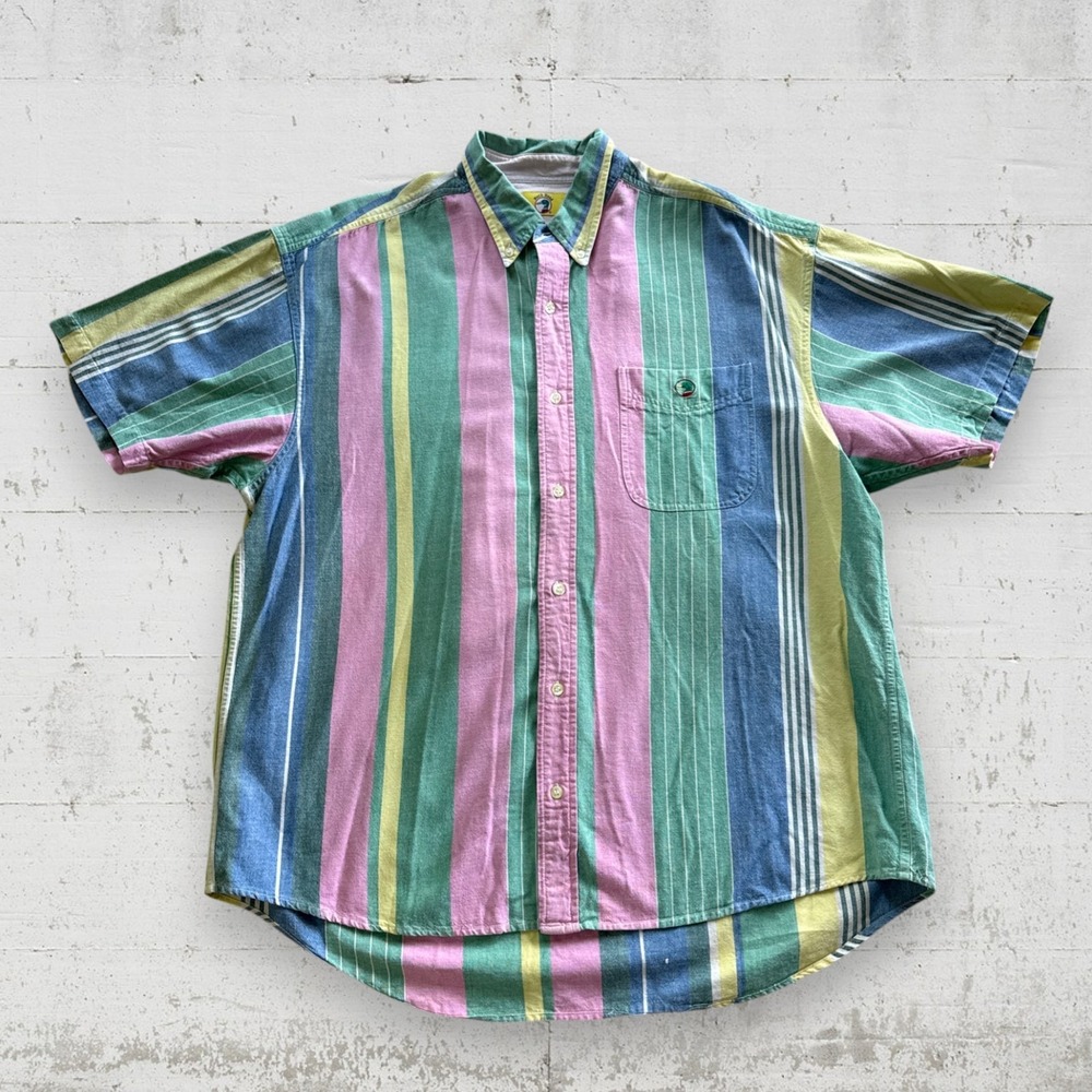 Vintage Duck Head Mens XL Pastel Vertical Stripe Button Down Shirt 90s